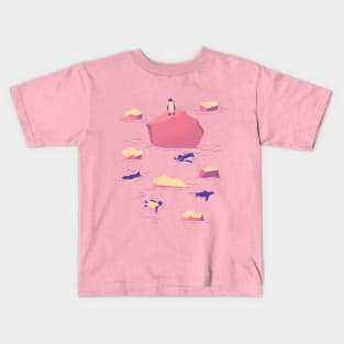 Penguin In Icy Waters - Sunset Colours Kids T-Shirt